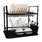 ESCURRIDOR PLATOS NEGRO 2 PISOS MADERA (HU.SP12)