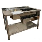 MESA COCTELERIA 100% AC INOX. C/TACOS GOMA ANTID. 1.3 X 0.7 MTS