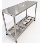 MESA 100% AC INOX C/TACOS GOMA.C/ ESTANTE GOLPE DIAMANTE 1.6 X 0.6 MTS