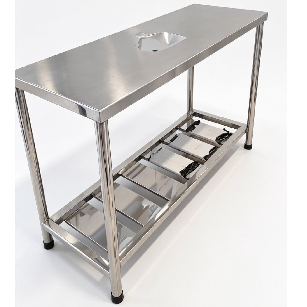 Imágen principal de 957 - MESA 100% AC INOX C/TACOS GOMA.C/ ESTANTE GOLPE DIAMANTE 1.6 X 0.6 MTS MESA 100% AC INOX C/TACOS GOMA.C/ ESTANTE GOLPE DIAMANTE 1.6 X 0.6 MTS - Imagen 1